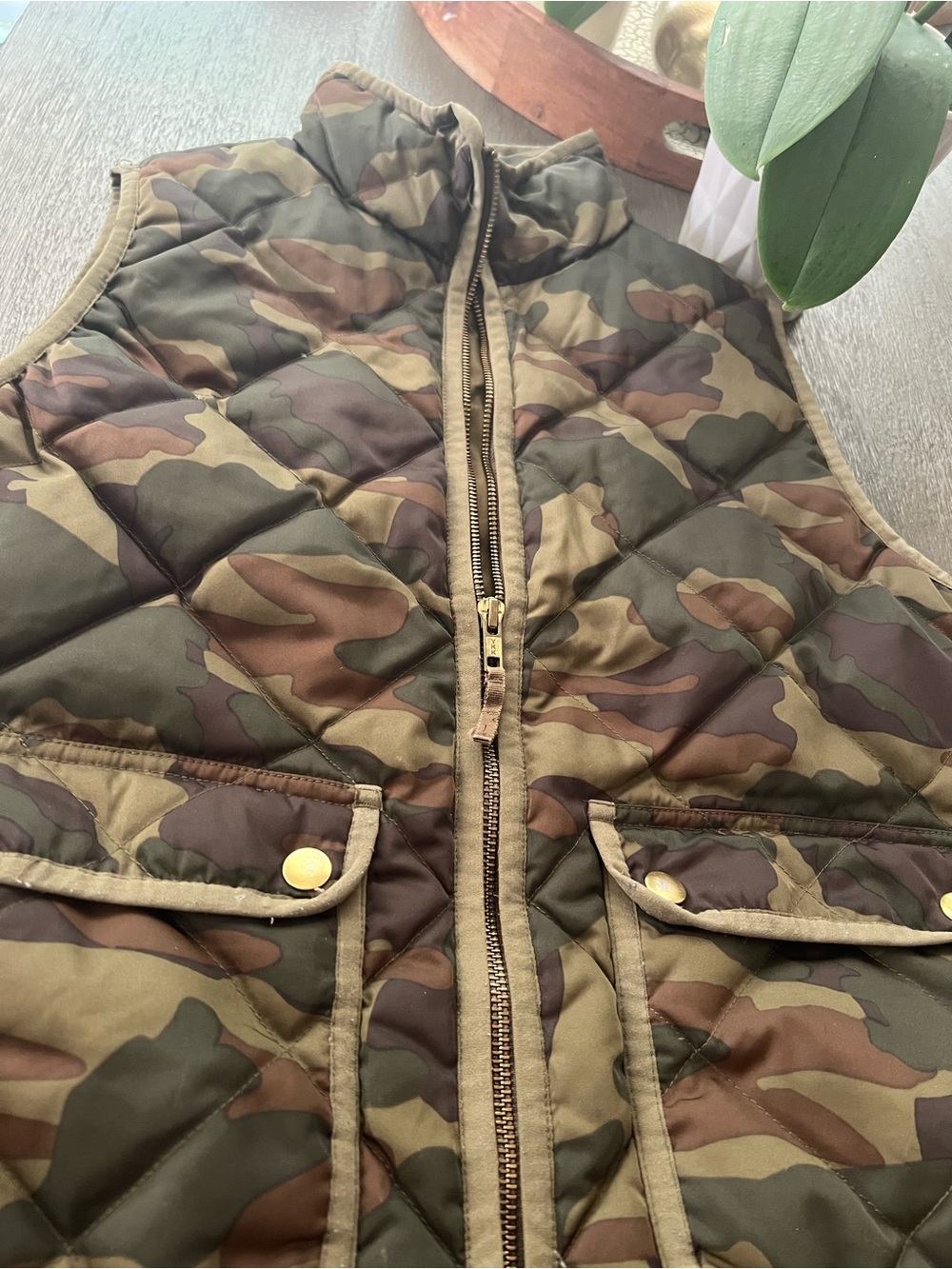 J. Crew Quilted Camo Puffer Vest - Olive Camo XSmall